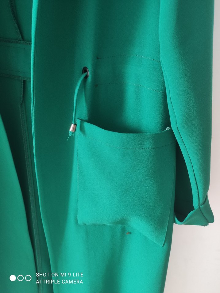 Yeşil Uzun Kruvaze Kemerli Kadın Kaban - Görsel 4