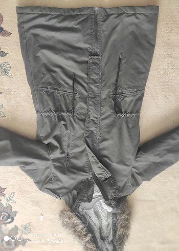 haki Suni Kürklü Kadın Midi Mont - Görsel 3