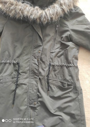 haki Suni Kürklü Kadın Midi Mont - Görsel 6