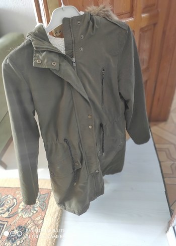 haki Suni Kürklü Kadın Midi Mont - Görsel 4