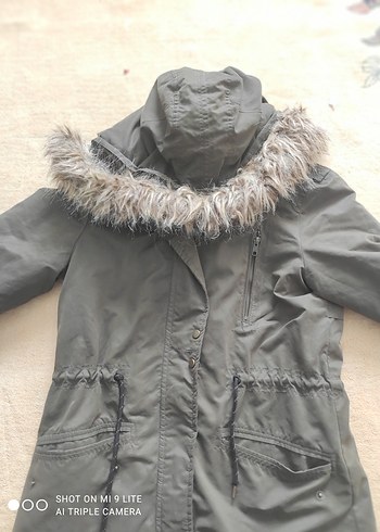 haki Suni Kürklü Kadın Midi Mont - Görsel 7