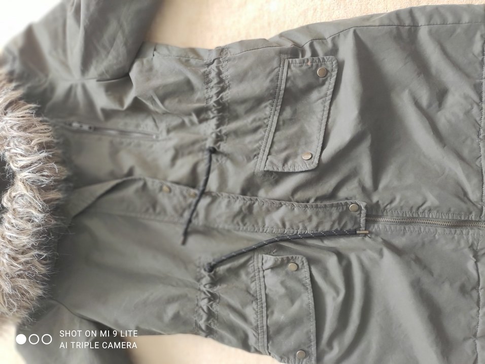 haki Suni Kürklü Kadın Midi Mont - Görsel 5