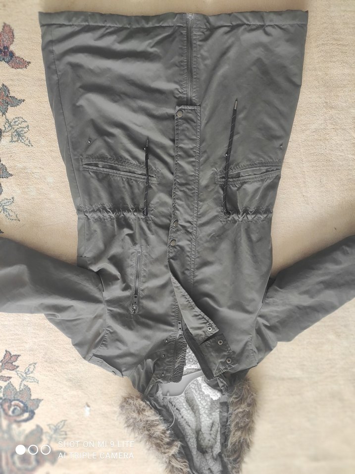 haki Suni Kürklü Kadın Midi Mont - Görsel 3