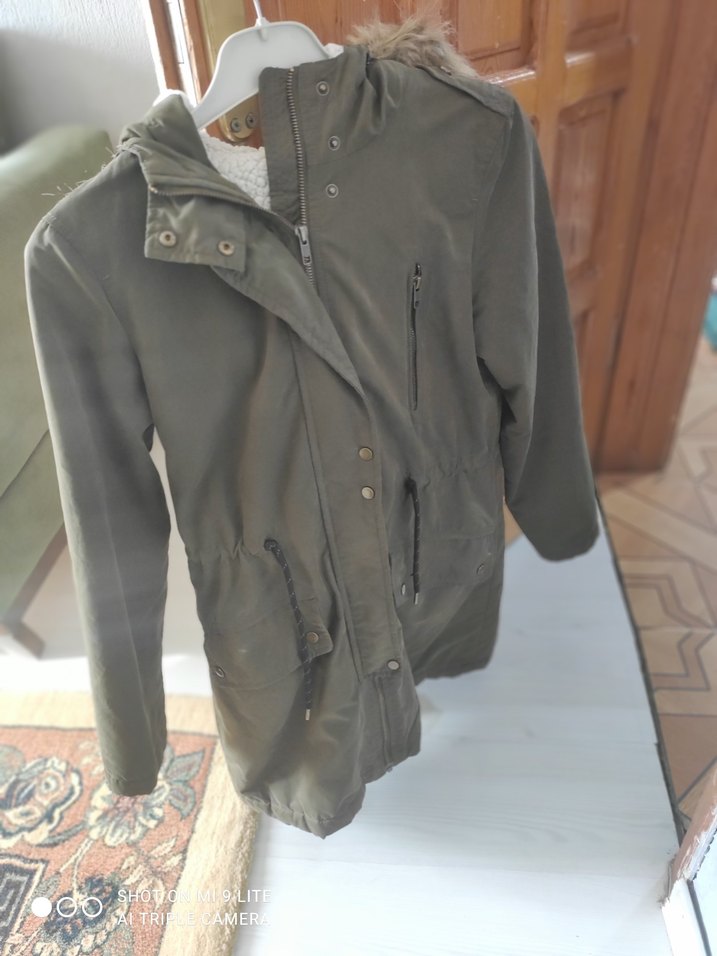 haki Suni Kürklü Kadın Midi Mont - Görsel 4