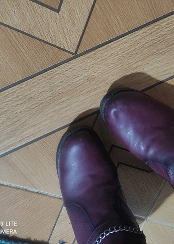 Bordo Deri Zincir Detaylı Biker Bot - Görsel 5