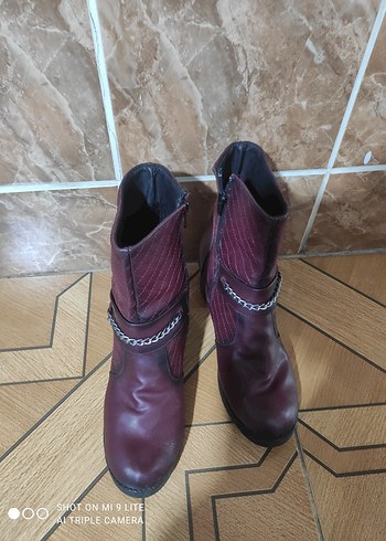 Bordo Deri Zincir Detaylı Biker Bot - Görsel 3