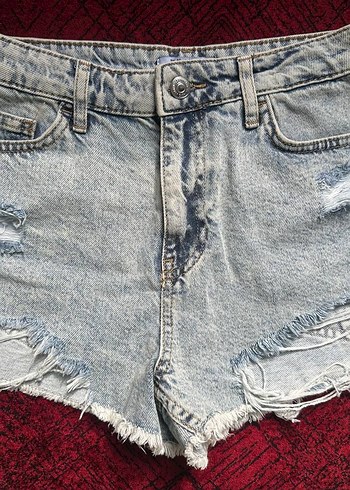 36 Beden Gri Tie-Dye Desenli Kadın Mini Denim Şort