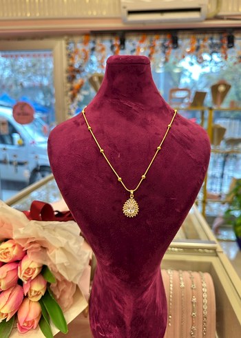 Mini Altın Zincir Detaylı Bohem Kolye - Görsel 2