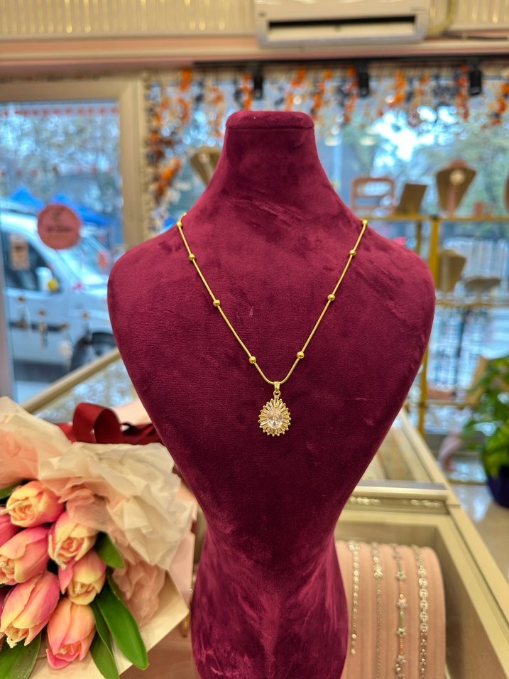 Mini Altın Zincir Detaylı Bohem Kolye - Görsel 2