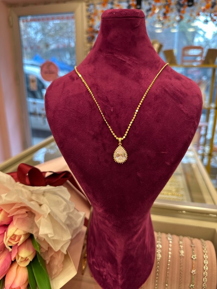 Mini Altın Zincir Detaylı baget kolye - Görsel 2