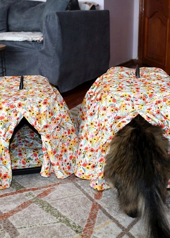 Çiçek Desenli Renkli Sepet Örtüsü Sarı Yastıklı - Görsel 5