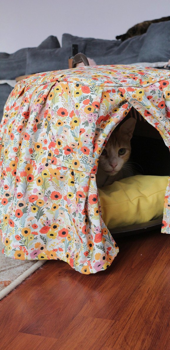 Çiçek Desenli Renkli Sepet Örtüsü Sarı Yastıklı - Görsel 2