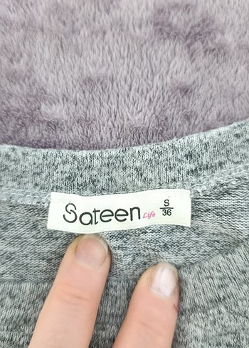 36 Beden sateen marka Gri Kısa Kollu Örgü Kadın Kazak