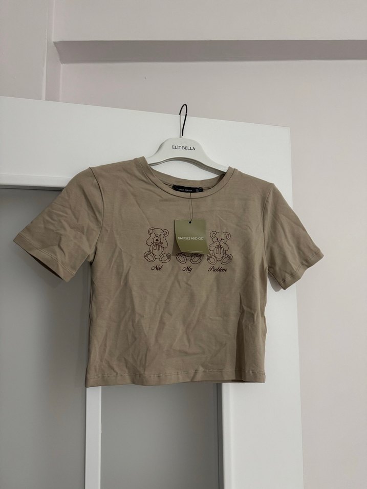 Pamuklu Bej Tişört - Kısa Kollu, Baskılı - Görsel 2