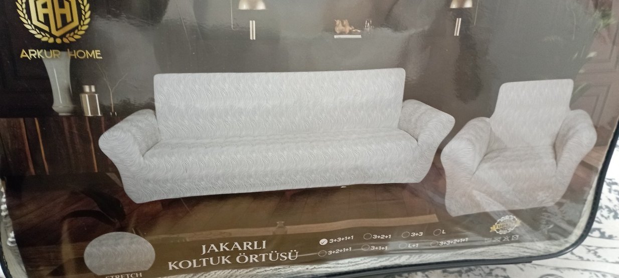 Gri Desenli Jakarlı Koltuk Örtüsü - Görsel 3