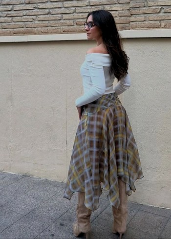 Kareli Midi Etek - Görsel 2