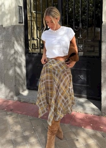 Kareli Midi Etek - Görsel 4