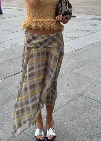 Kareli Midi Etek - Görsel 3