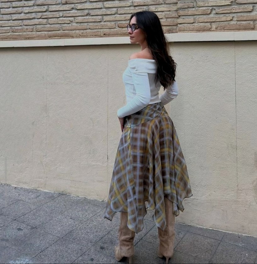 Kareli Midi Etek - Görsel 2