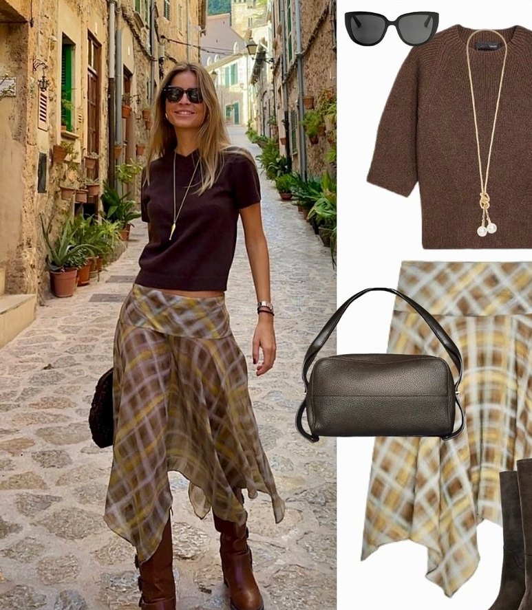 Kareli Midi Etek - Görsel 5