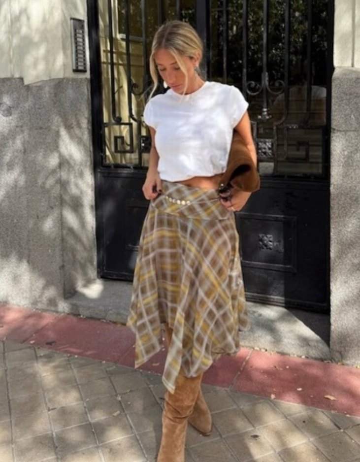 Kareli Midi Etek - Görsel 4