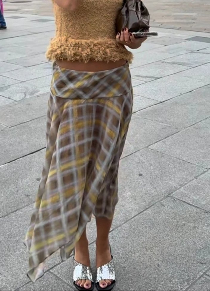 Kareli Midi Etek - Görsel 3