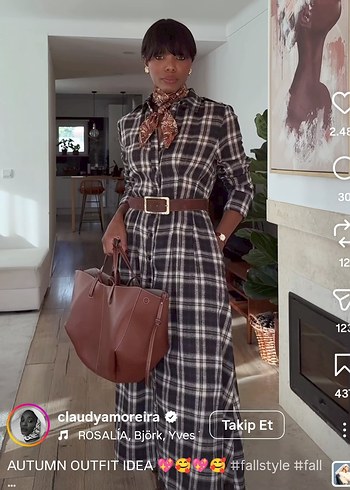 Kareli Midi Elbise - Görsel 8