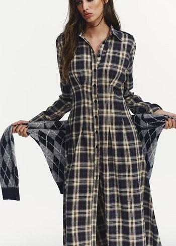 Kareli Midi Elbise - Görsel 2