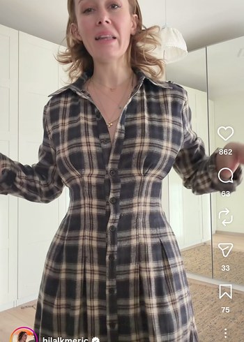 Kareli Midi Elbise - Görsel 7