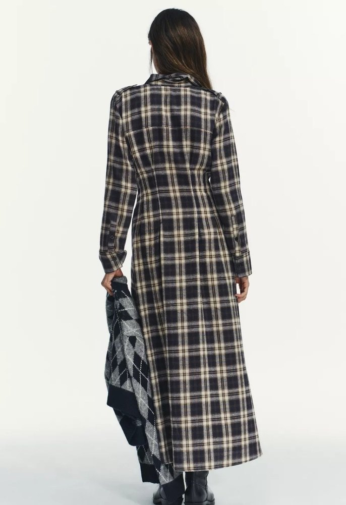 Kareli Midi Elbise - Görsel 3