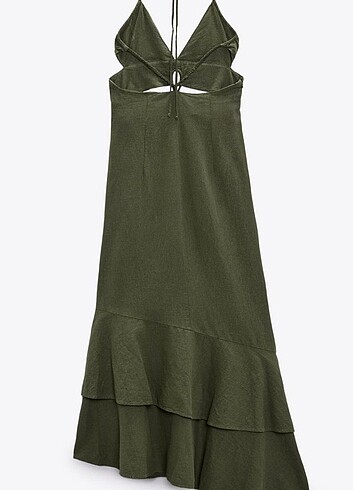 Zara Fırfırlı keten karışımlı elbise