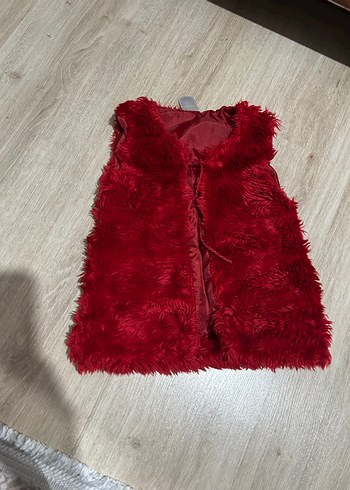 Bordo Kürk Detaylı Kız Yelek - Görsel 3