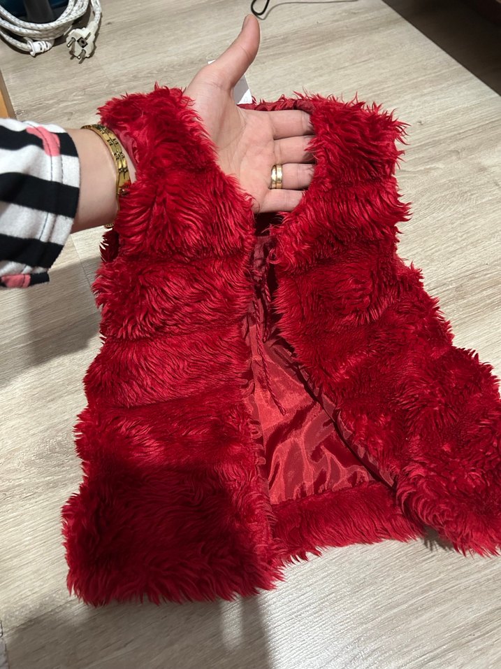 Bordo Kürk Detaylı Kız Yelek - Görsel 4