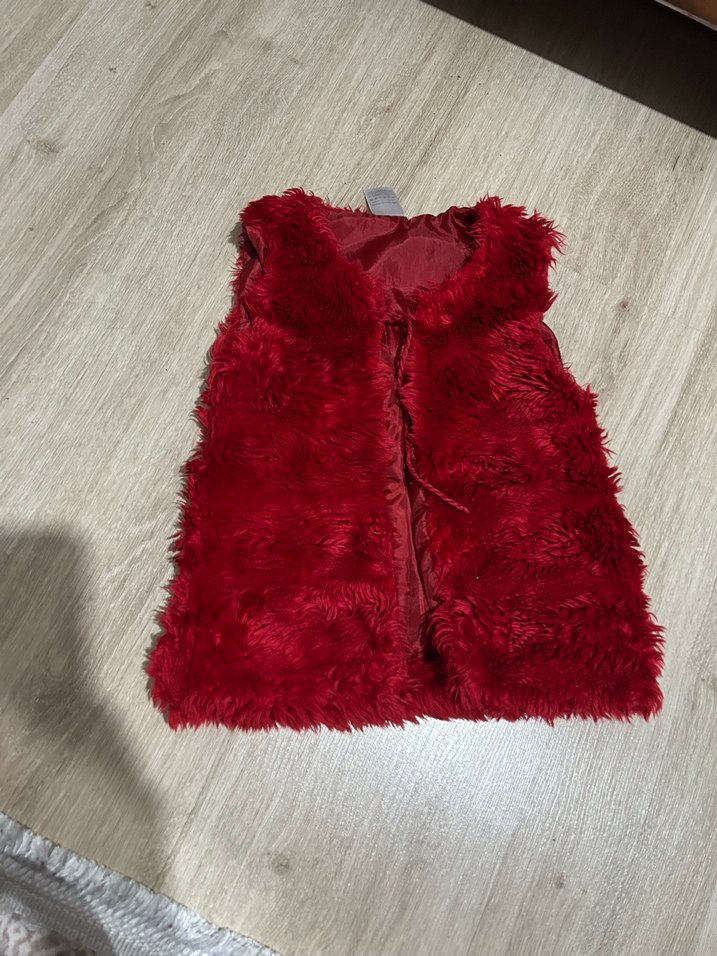 Bordo Kürk Detaylı Kız Yelek - Görsel 3