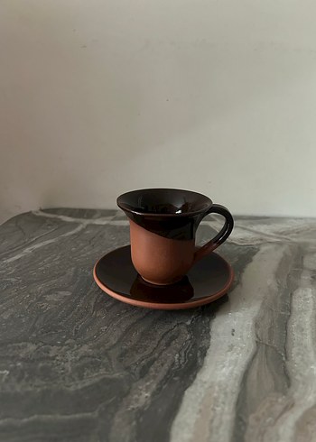 Kahverengi Seramik Fincan ve Tabak - Görsel 2