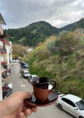 Kahverengi Seramik Fincan ve Tabak - Görsel 5