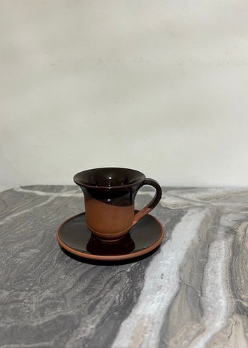 Kahverengi Seramik Fincan ve Tabak - Görsel 3