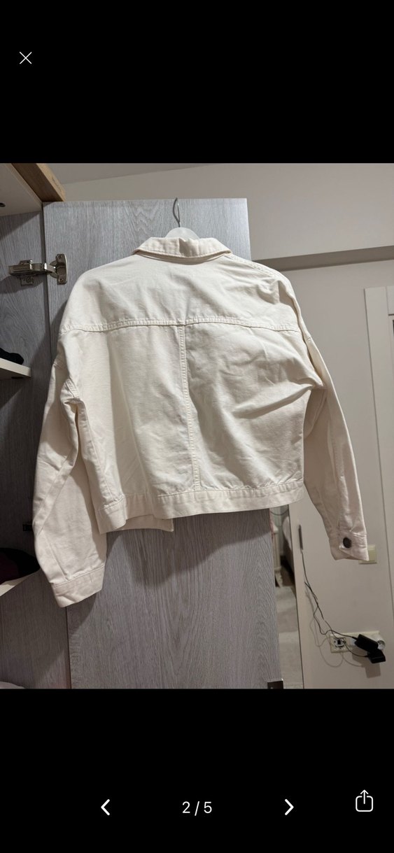 Beyaz Mini Düğmeli Kadın Kot Ceket - Görsel 2