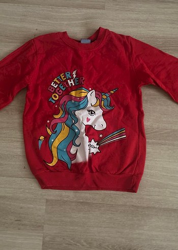 Kız Çocuk Kırmızı Unicorn Baskılı Eşofman Takımı - Görsel 3