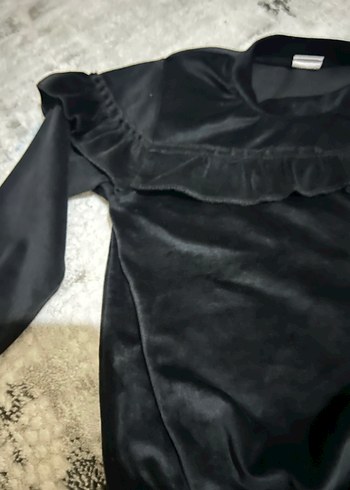 Kız Siyah Fırfırlı Sweatshirt ve Eşofman Takımı kadife - Görsel 4