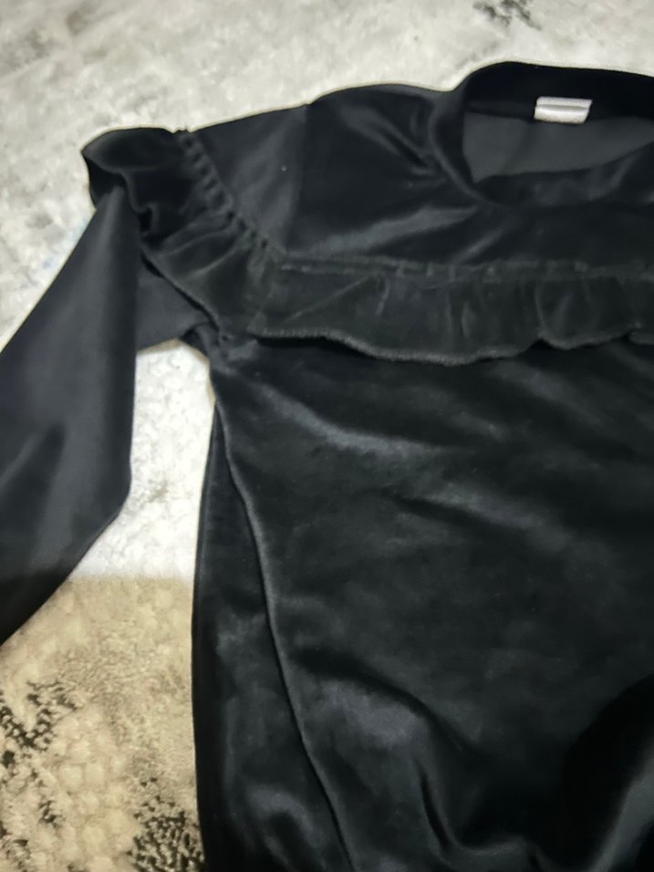 Kız Siyah Fırfırlı Sweatshirt ve Eşofman Takımı kadife - Görsel 4