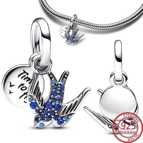 Beden beyaz Renk PandoraIşıltılı Kırlangıç Çift Sallantılı Charm
