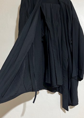 Kadın Siyah Uzun Keten Kimono takım - Görsel 2