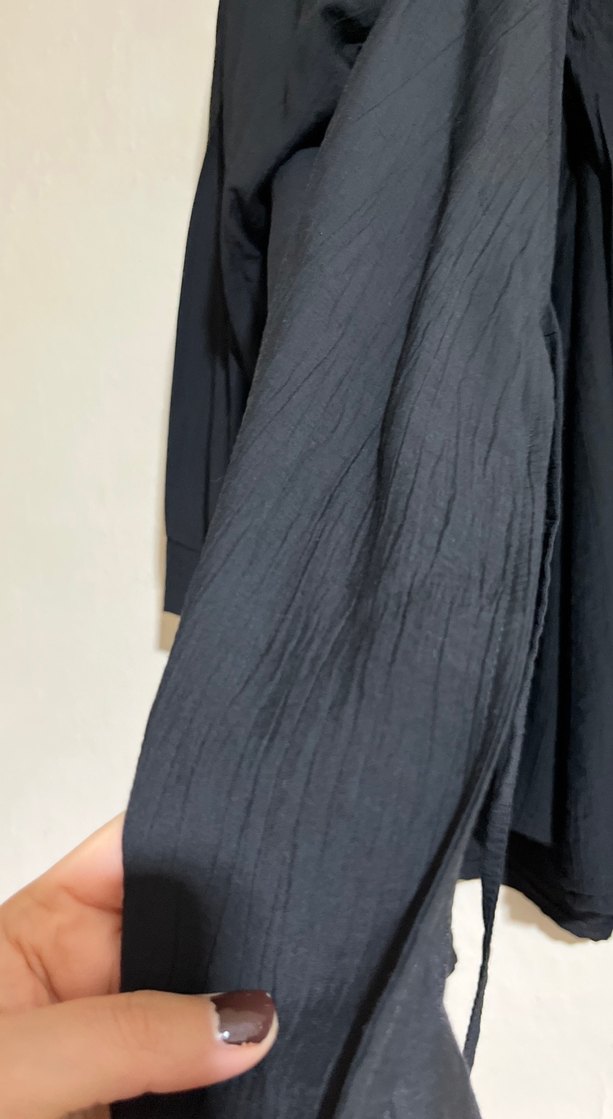 Kadın Siyah Uzun Keten Kimono takım - Görsel 3