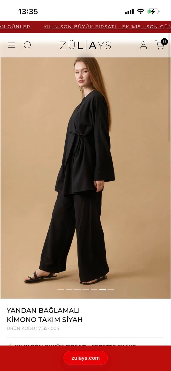 Kadın Siyah Kuşaklı Geniş Paça Takım - Görsel 2