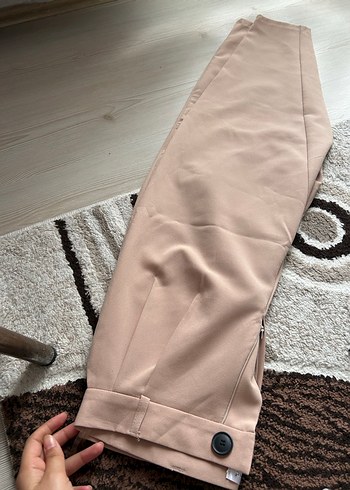 Diğer Bej Düğmeli Midi Kadın Kumaş Pantolon