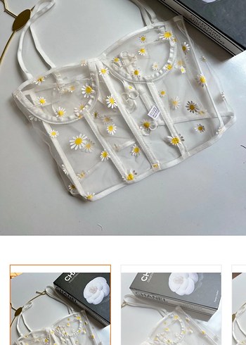 Nakışlı Beyaz Dantelli Straplez Büstiyer - Görsel 2