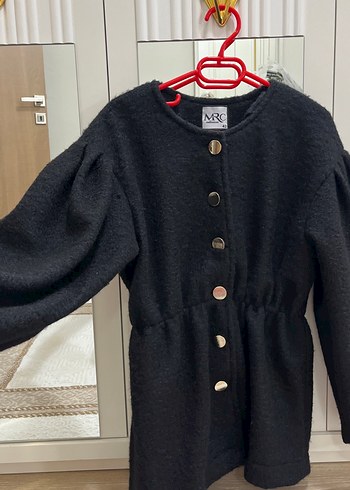 Düğmeli Siyah Kadın Yün Midi kaban - Görsel 2