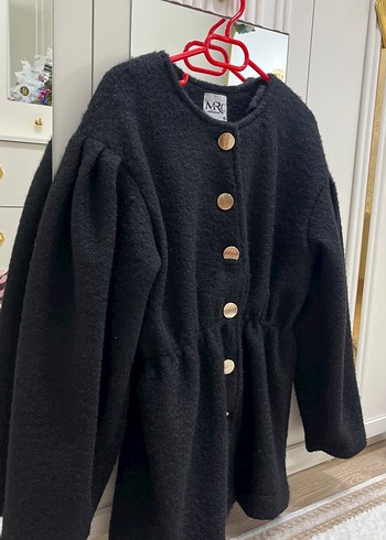 Düğmeli Siyah Kadın Yün Midi kaban - Görsel 3