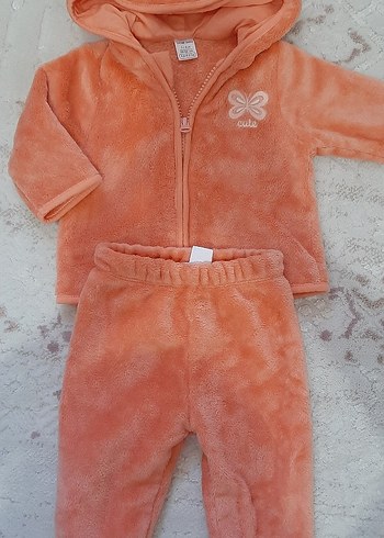 Turuncu kapusonlu fermuarli patikli Bebek Kız Takim